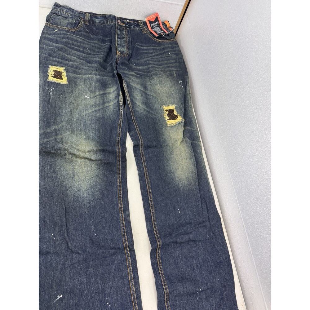 Born Fly Mens Jeans Size 40x34 100% Cotton Distressed Blue Boot Cut Faded NWT